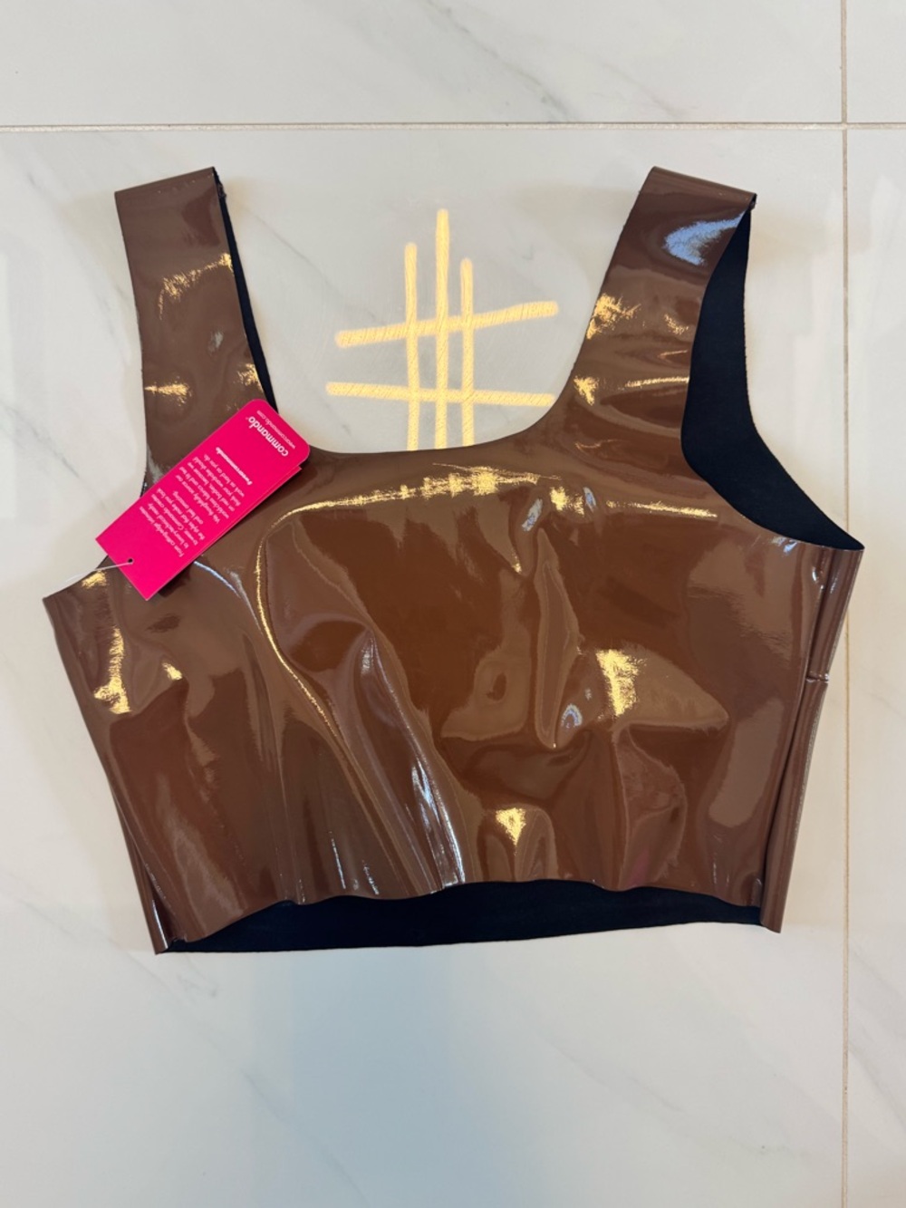 Commando Faux Patent Leather Crop Top Brown Vinyl Tank NWT XS/S - Picture 6 of 7